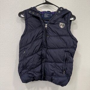 American Eagle Outfitters Navy Puffer Vest Hooded Plaid Lined Women's‎ S P